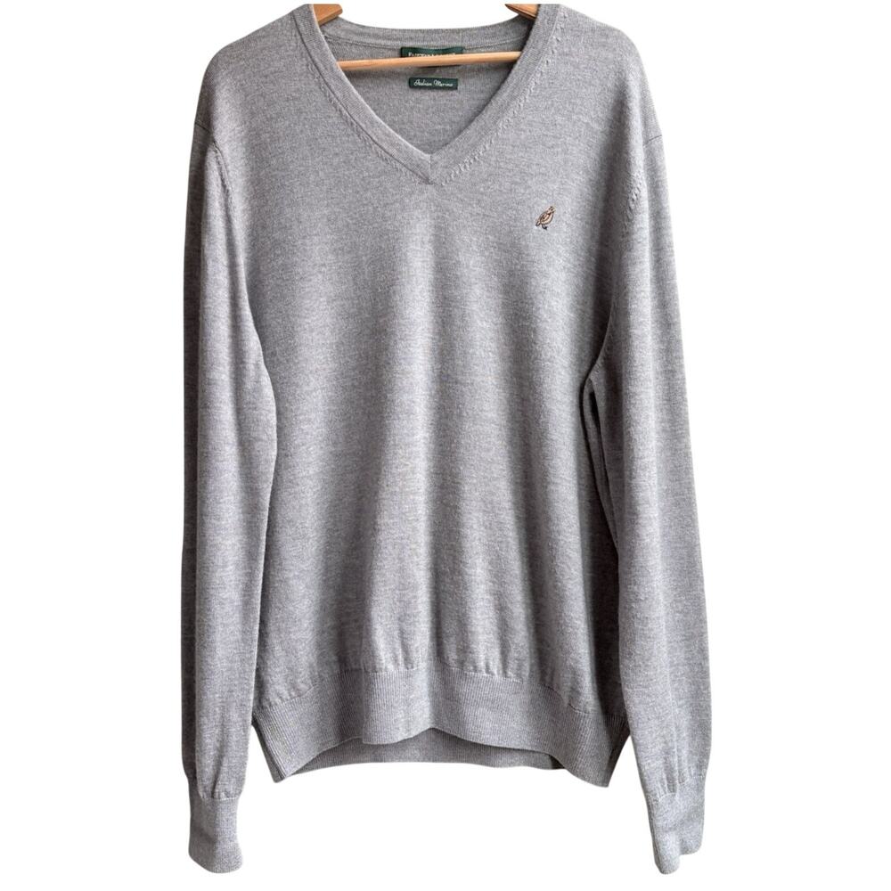 Fairway & Greene Italian Merino Wool Sweater Lightweight Gray Bird Embroidery L